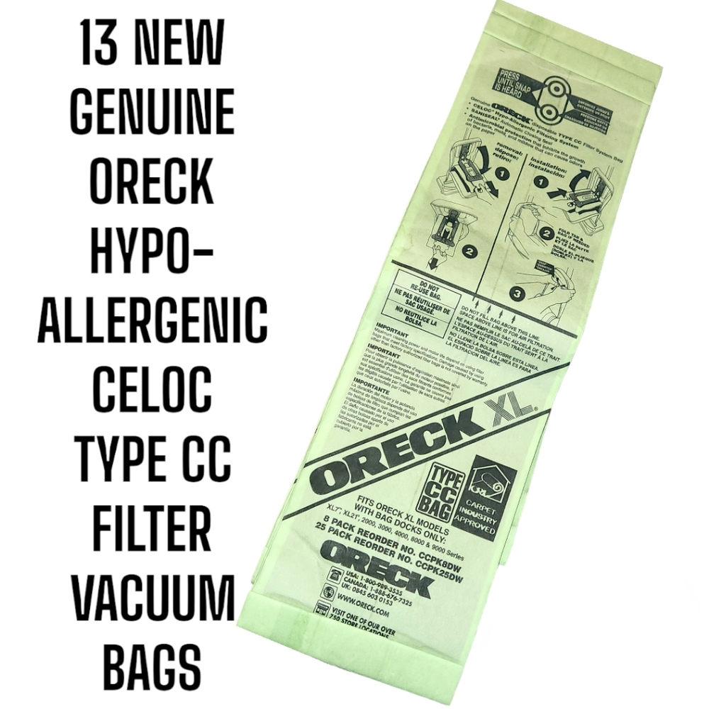 BUNDLE OF 13 GENUINE ORECK XL CEROC®️ TYPE CC HYPOALLERGENIC VACUUM BAGS